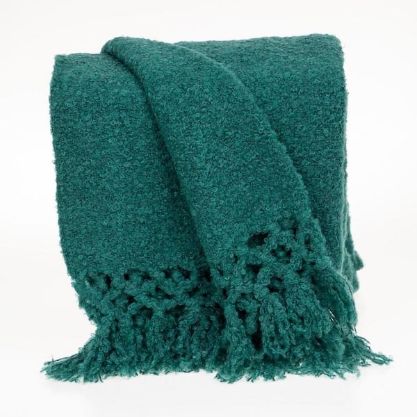 HomeRoots Green Solid Color Wool Throw Blanket