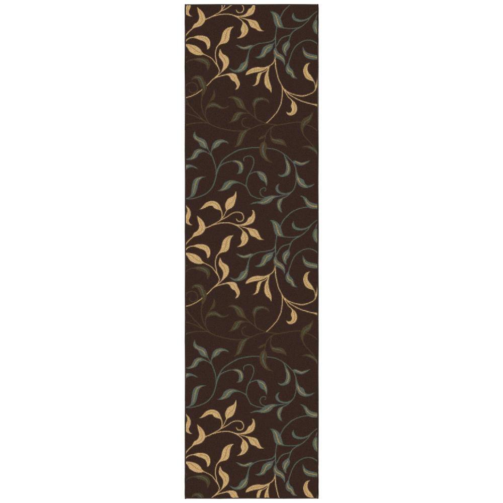 Brown Leaves Design Non-Slip Runner Rug, 2'7" x 9'10"