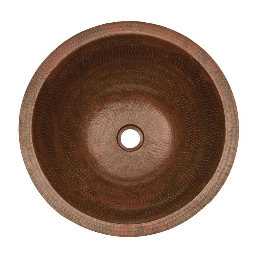 17" Round Hammered Copper Under Counter Bathroom Sink