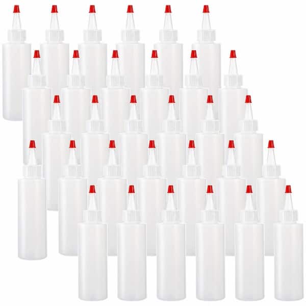 4 oz. Clear Plastic Squeeze Condiment Bottles with Red Tip Cap for Sauces and Dressings (Set of 30)