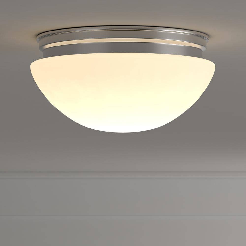 Commercial Electric - 9 in. 120-Watt Equivalent Brushed Nickel Integrated LED Mushroom Flush Mount with White Acrylic Shade