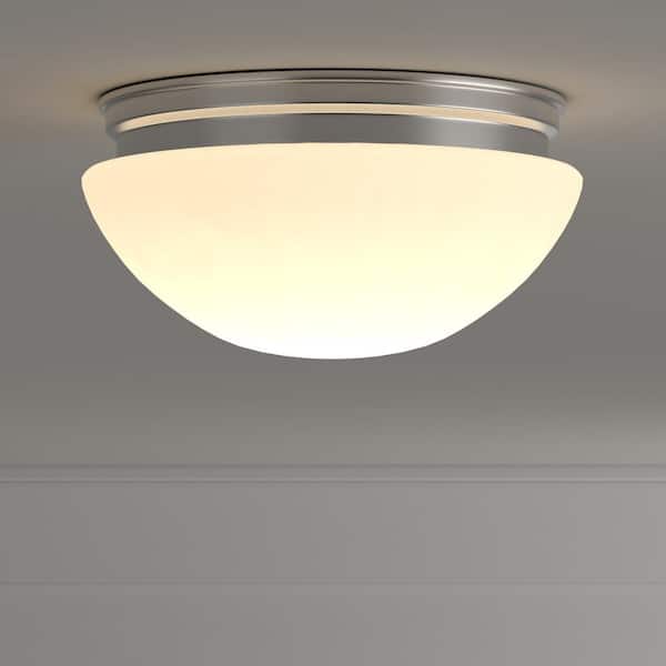 Commercial Electric 9 in. 120-Watt Equivalent Brushed Nickel Integrated LED Mushroom Flush Mount with White Acrylic Shade