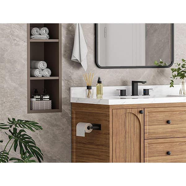 Bathroom Double Post Pivoting Toilet Paper Holder Adhesive or Wall Mounted Options Wall Mounted Black