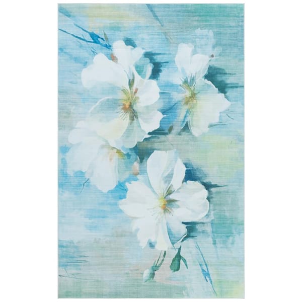 SAFAVIEH Tacoma Light Blue/Ivory 6 ft. x 9 ft. Machine Washable Floral Gradient Area Rug