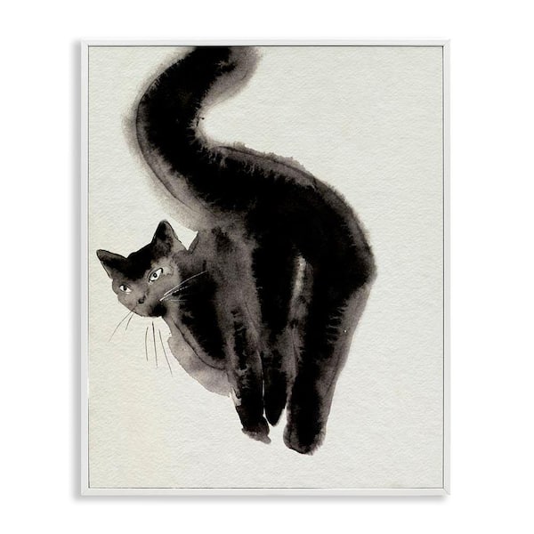 Fun Black Cat Behind by Melissa Wang White Framed Animal Giclee Art Print 14 in. x 11 in.