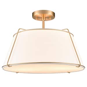 Lise 2-Light Brushed Brass/White Pendant with Fabric Shade