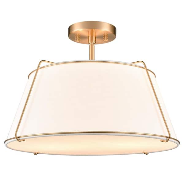 Light Society Lise 2-Light Brushed Brass/White Pendant with Fabric Shade