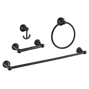 4-Piece Bath Hardware Set with Towel Bar, Towel Ring, Robe Hook, Toilet Paper Holder Wall Mounted in Matte Black