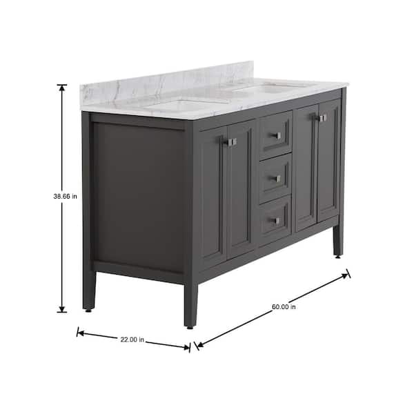 Darcy 61 in. Double Sink Shale Gray Bath Vanity with Lunar Cultured Marble Top (Assembled)