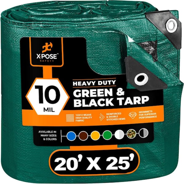 10 Mil 20 ft. W x 25 ft. L Heavy Duty Green and Black Poly Tarp