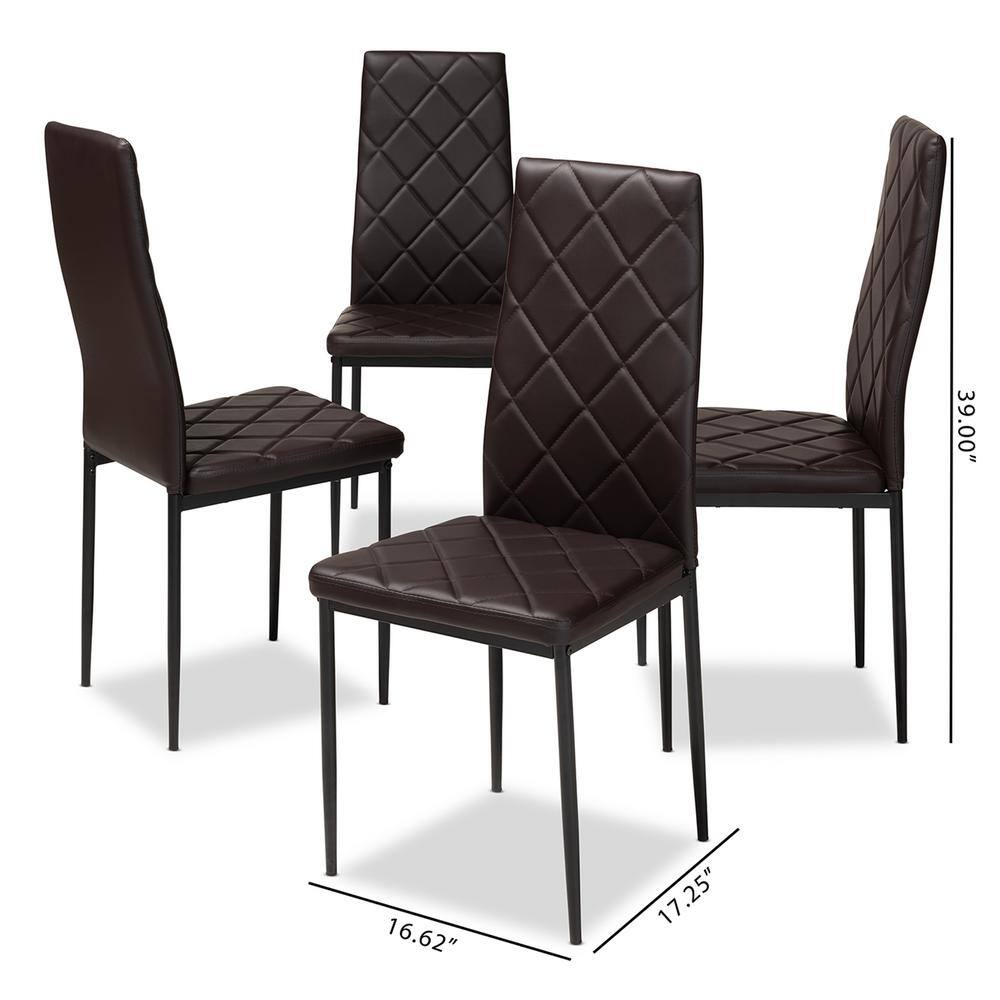 Set of 4 Brown Faux Leather Parsons Dining Chairs with Metal Legs