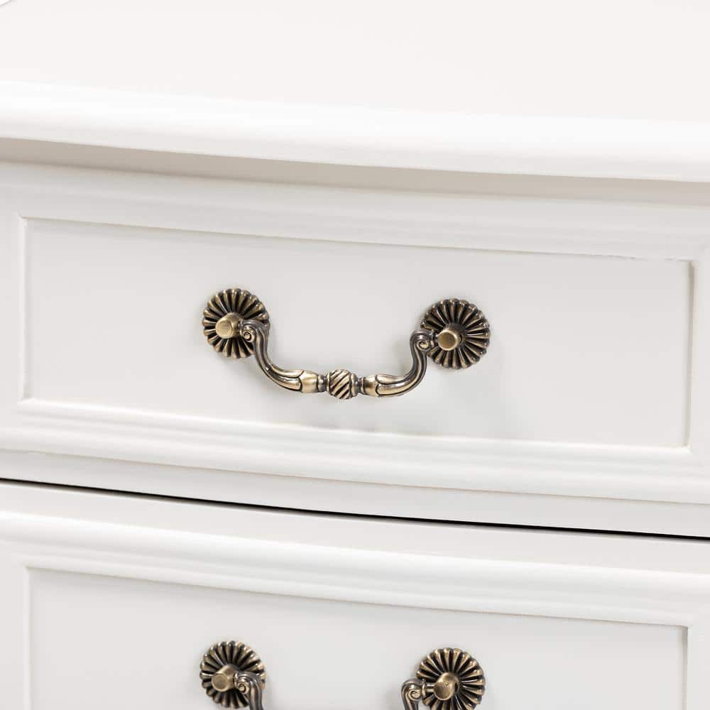 White 3-Drawer French Country Wood Nightstand