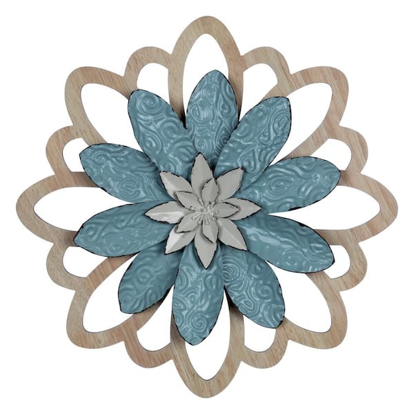 Stratton Home Decor Farmhouse Blue Embossed Metal Flower Wall Decor