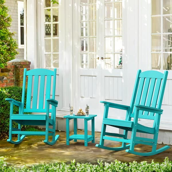 LUE BONA Aruba Blue Plastic Adirondack Outdoor Rocking Chair