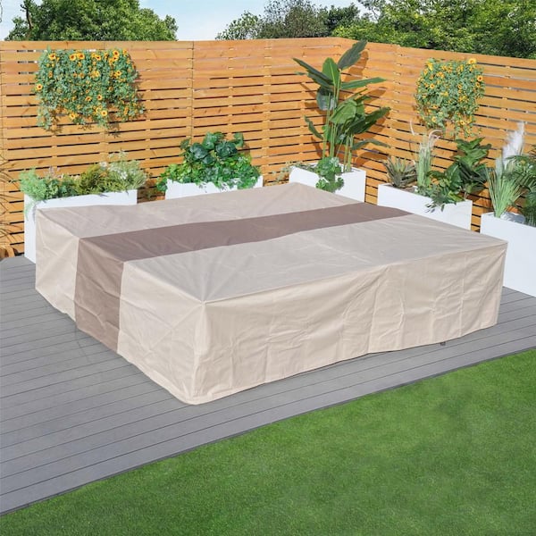moda furnishings 106.3 in. x 106.3 in. x 27.6 in. Beige Brown Duplex Patio Conversation Set Cover