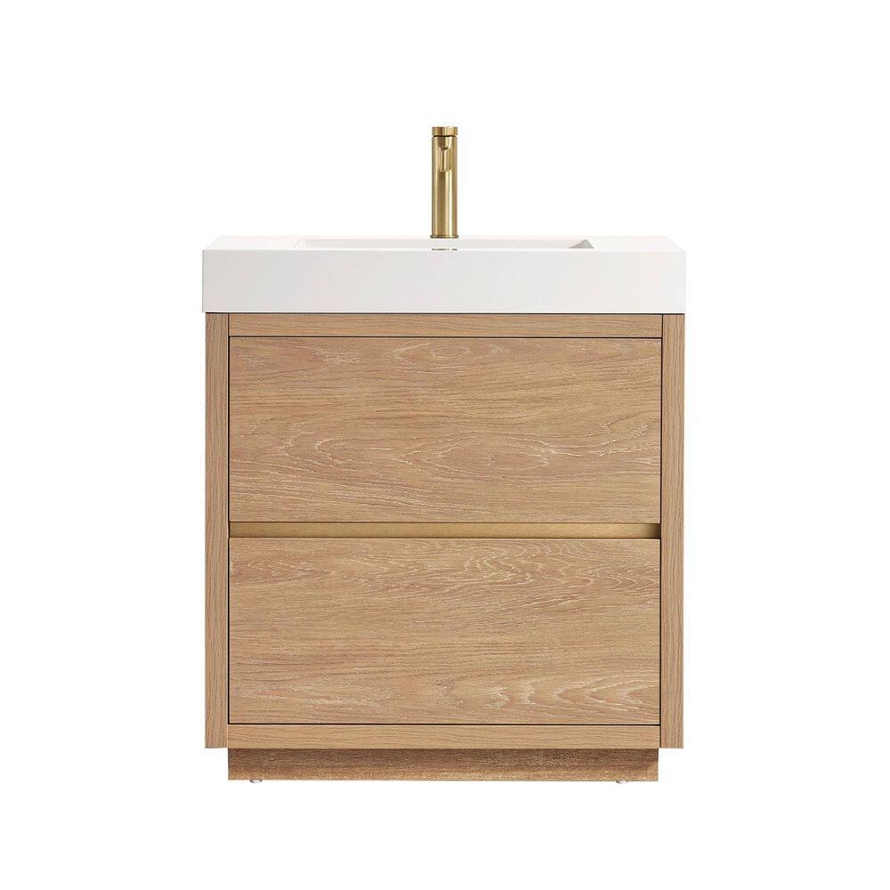 Huesca 29.9 in.W x 19.7 in.D x 34 in.H Single Bath Vanity in North American Oak with White Engineered Stone Top price history on PriceWatchPro