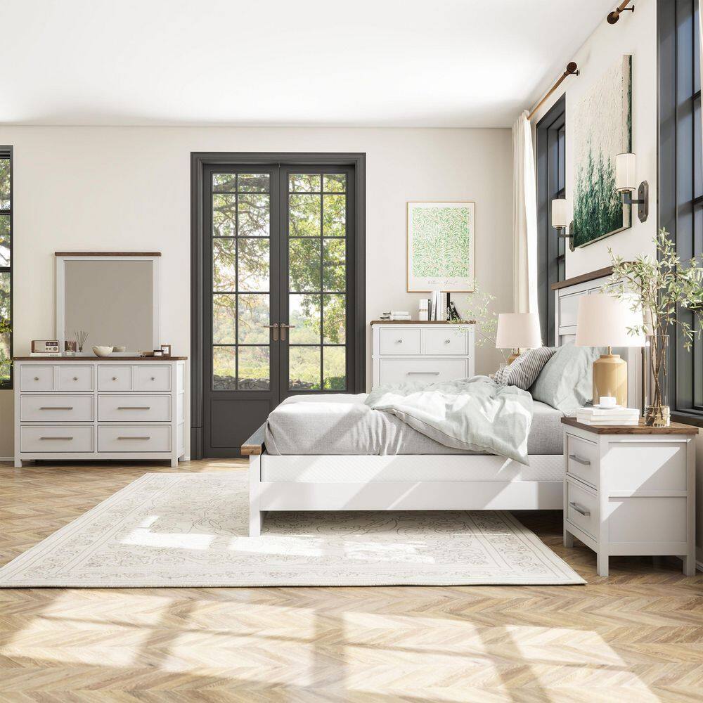 Beiring 6-Piece White Wood Full Bedroom Set with Two-Tone Design