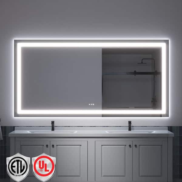 110 in. W x 48 in. H Rectangular Frameless LED Light Anti-Fog Bathroom Wall Mirror with Backlit and Front Light