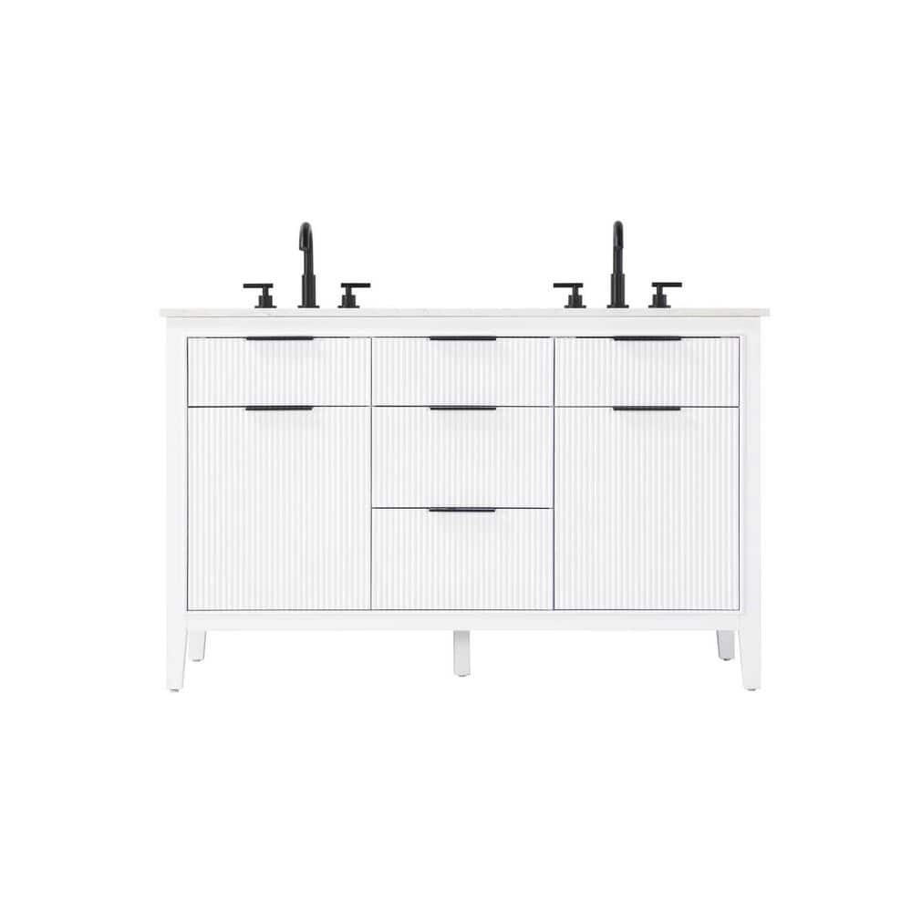 54 in. Double Sink Freestanding White Bath Vanity with Marble White Engineered Marble Top price history on PriceWatchPro