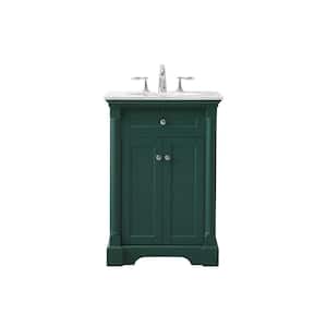 Simply Living 24 in. W x 21.5 in. D x 35 in. H Bath Vanity in Green with Carrara White Marble Top