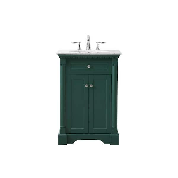 Unbranded Simply Living 24 in. W x 21.5 in. D x 35 in. H Bath Vanity in Green with Carrara White Marble Top