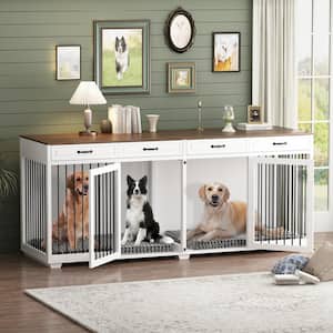 XXXL for 2 Large Dogs, Super Large Dog Crate Furniture, Indoor Wooden Dog House Kennel with 4-Drawers and Divider
