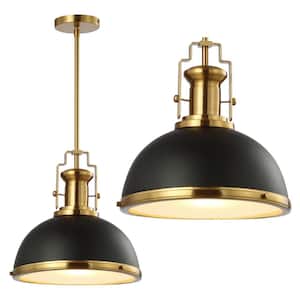 Homer 13 in. Black Brass Gold Adjustable Iron Glass Vintage Classic LED Kitchen Pendant