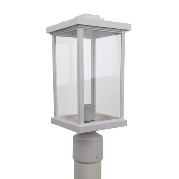 SOLUS Artisan Square 1-Light White Hardwired Outdoor Weather Resistant Plastic Post Light with Clear Diffuser No Bulb Included