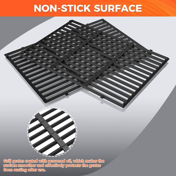18.75 in. x13.25 in. Cast Iron Grill Grates with Compatible for BBQ, Outdoor, Grilling and Replacing Part, Black(2-Pack)