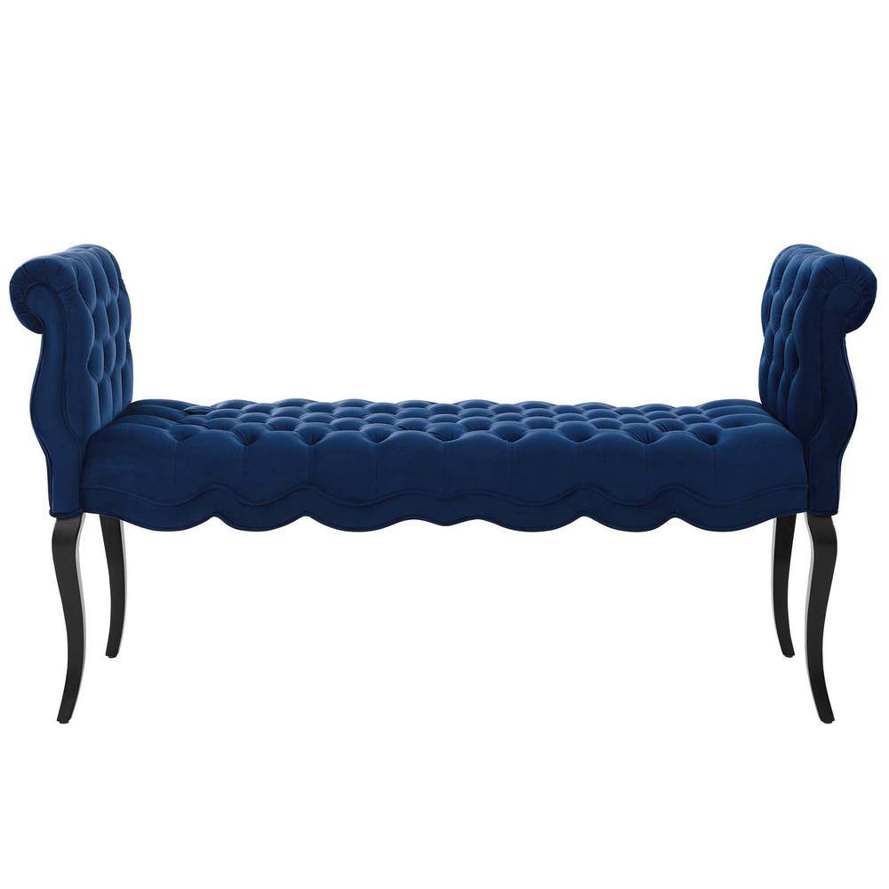 Navy Velvet Chesterfield Style Button Tufted Bench