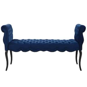 Adelia Navy Chesterfield Style Button Tufted Performance Velvet Bench