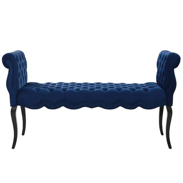 MODWAY Adelia Navy Chesterfield Style Button Tufted Performance Velvet Bench