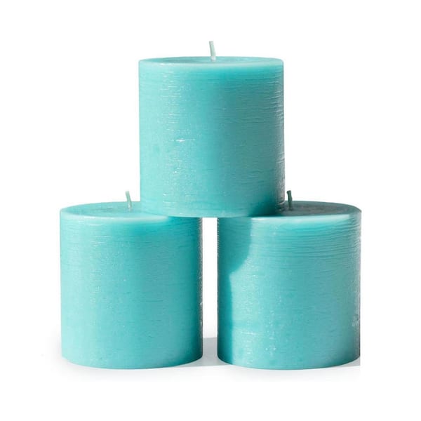 Green Unscented Paraffin Wax Single Wick Dripless Pillar Candle 3-Pack