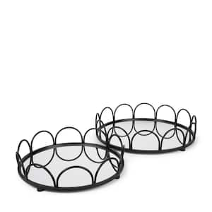 Lenore Round Metal/Mirror Tray Black Set of 2