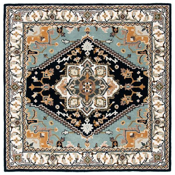 SAFAVIEH Heritage Navy/Ivory 4 ft. x 4 ft. Border Floral Medallion