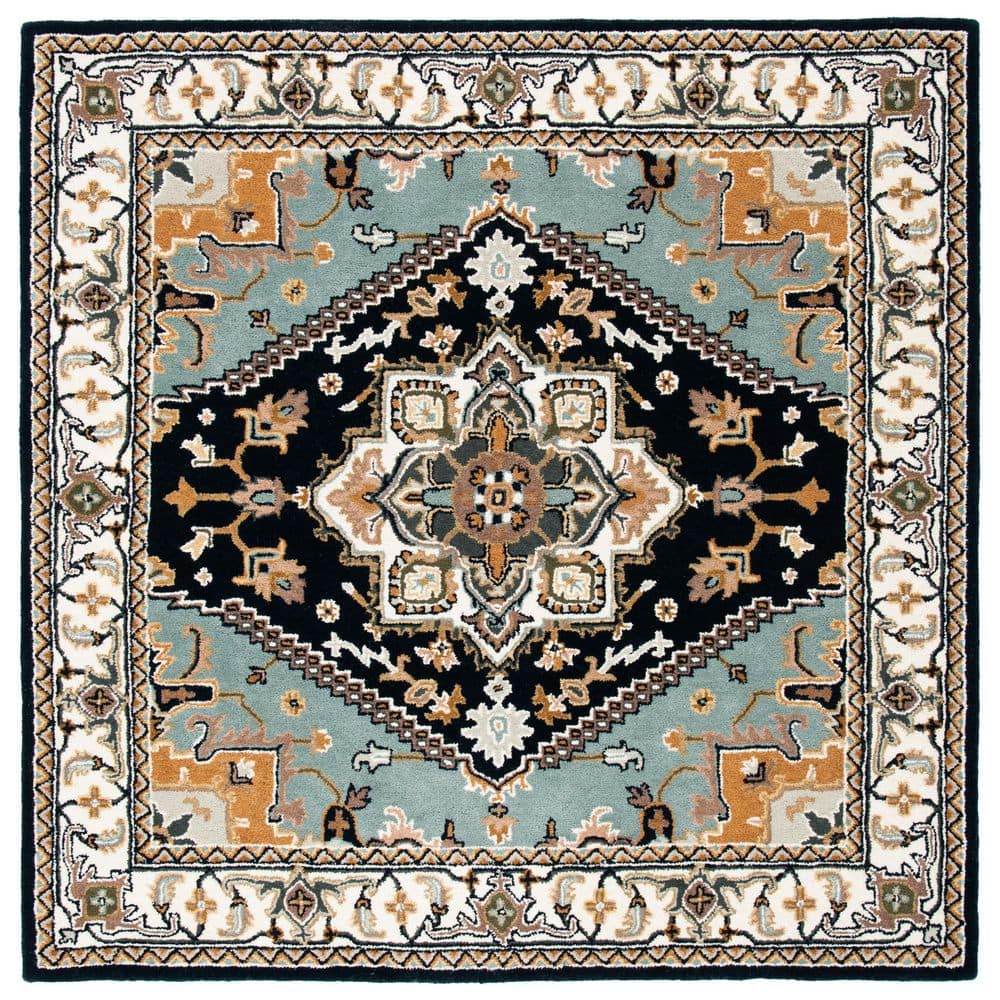 SAFAVIEH Heritage Navy/Ivory 8 ft. x 8 ft. Border Floral Medallion ...