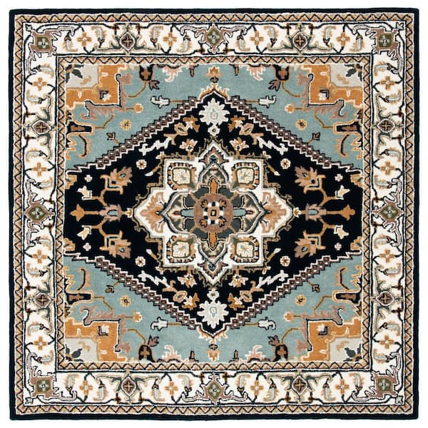 Heritage Navy/Ivory 8 ft. x 8 ft. Border Floral Medallion Square Area Rug