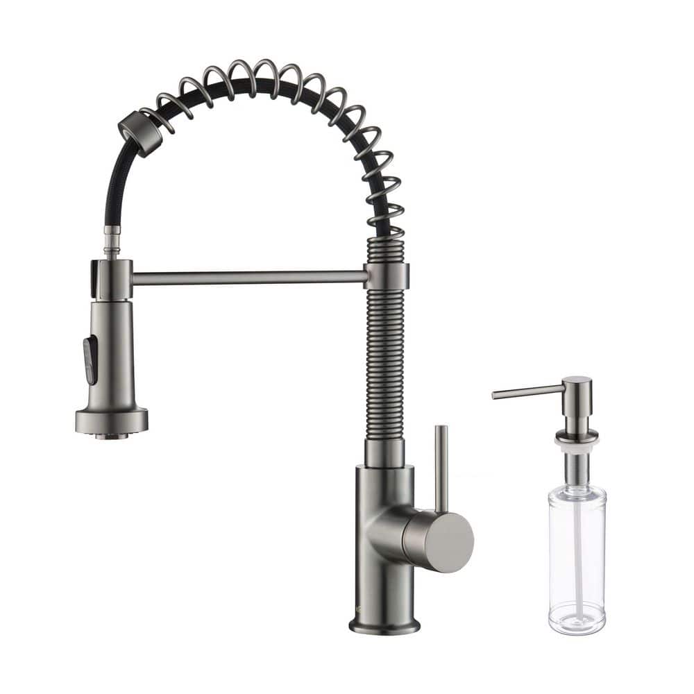 17 in. H Single Hole 1.8 GPM Pull Down Sprayer Kitchen Faucet with 360° Spout Swivel, Soap Dispenser in Titanium price history on PriceWatchPro