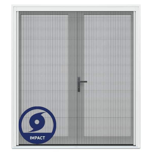 72 in. x 80 in. Right-Hand/Outswing Primed Fiberglass French Patio Door w/ Impact Glass, Sliding Screen, Black Handle