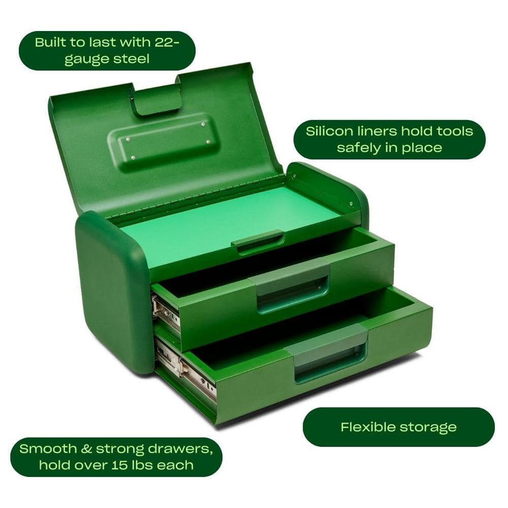 Green 2-Drawer Steel Toolbox with Powder Coat Finish