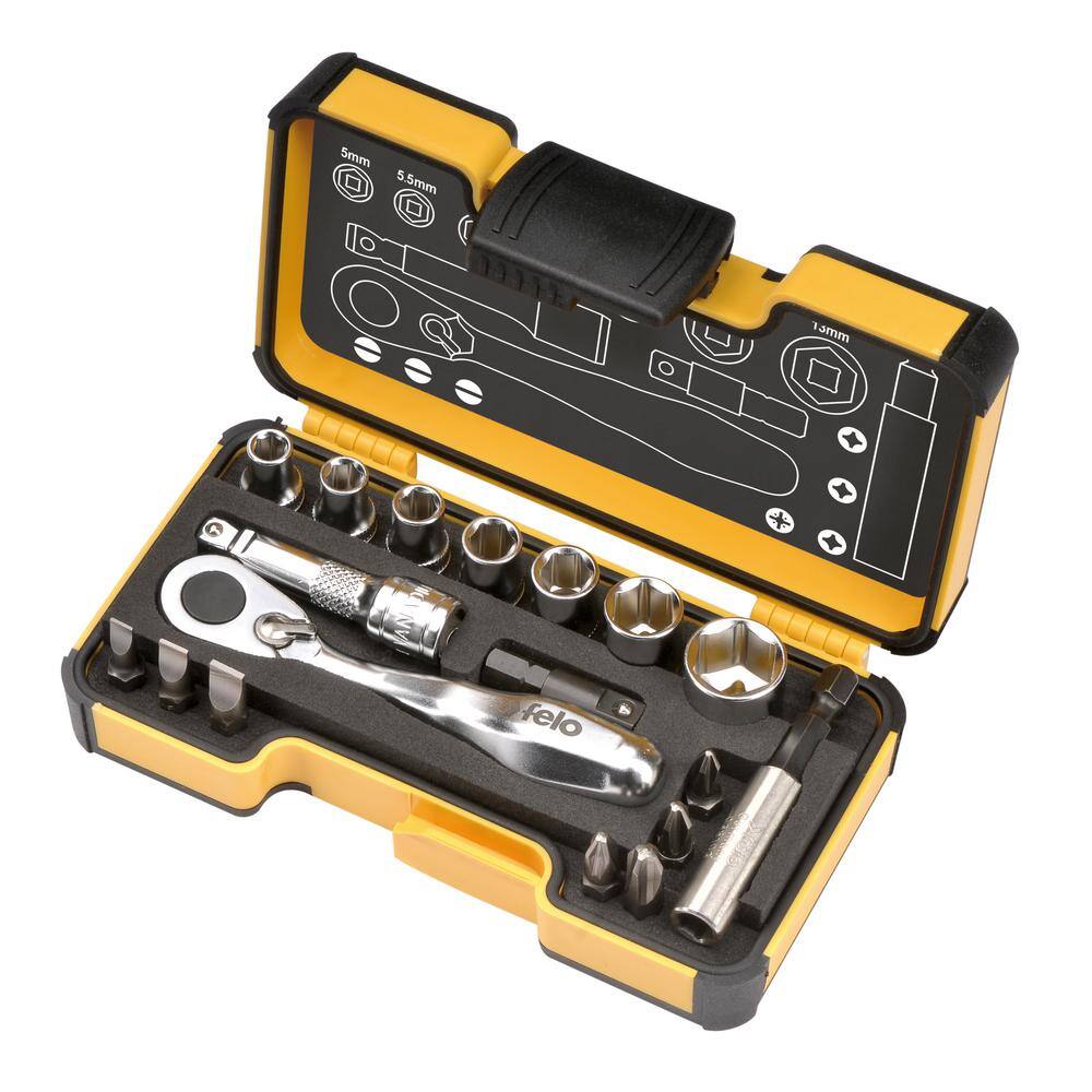 Felo 9pc 1/4" Drive Metric Socket Set 4-13mm with Hex to Socket Adapter 