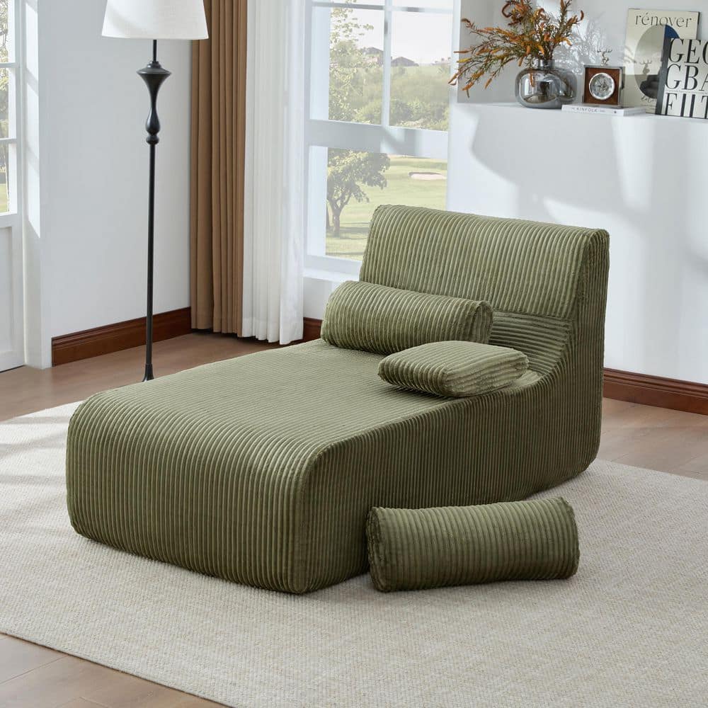 Harper & Bright Designs Modern Green Corduroy Chaise Lounge with ...