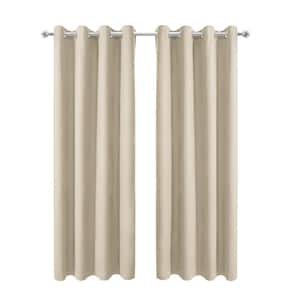 34 in. W x 54 in. L Top Grommet Blackout Room Darkening Curtains Panel with Noise Reducing in Beige (2-Pack)