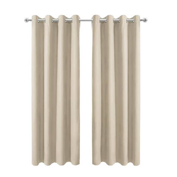 Pro Space Beige Polyester fabric with Grommet Top Room Darkening 52 in. W x 95 in. L Blackout Curtains (2 Panel)