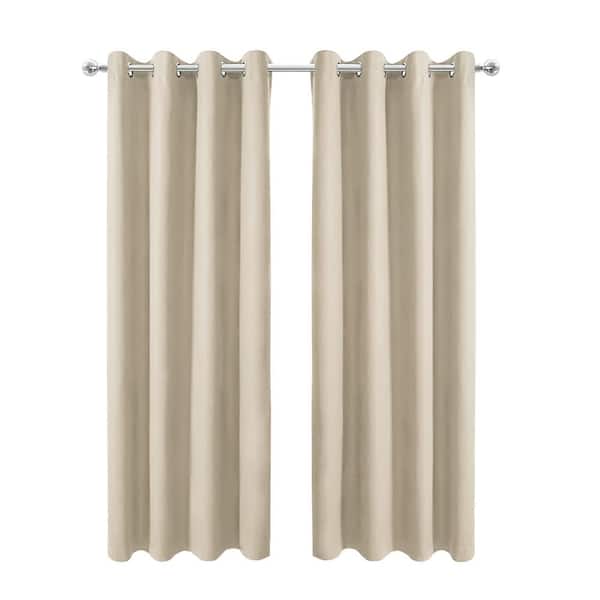Beige Smooth 42 in. W x 54 in. L Blackout Curtains with Grommet Top Room Darkening Noise Reducing Set of 4