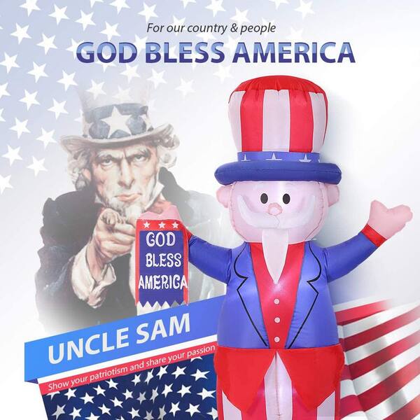PATRIOTIC INFLATABLE 8 TALL AIRBLOWN UNCLE SAM HOLDING FLAG 4TH OF JULY DECORATION 
