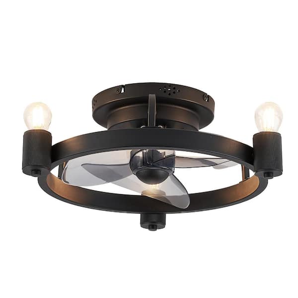 HINNIXY 18.5 in. Indoor Matte Black Flush Mount Ceiling Fan with Light Kit and Remote Control