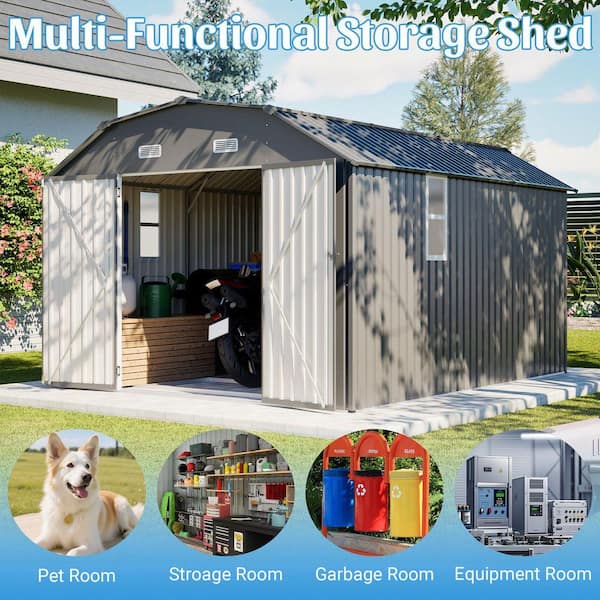 Sudzendf 10 ft. W x 12 ft. D Gray Metal Outdoor Storage Shed