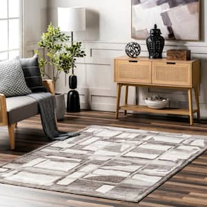 Chrissie Abstract Shapes Fringe Area Rug Gray 5' 3" ft. x 7' 7" ft. Area Rug