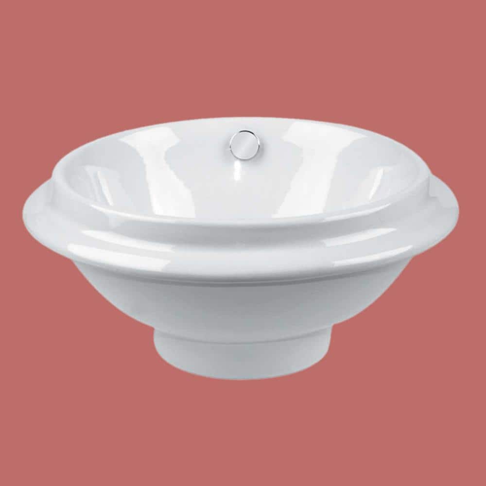White Ceramic Round Vessel Sink with Reno-Gloss Finish